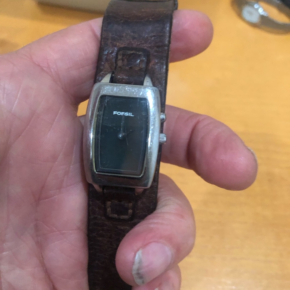 Fossil Smartwatch in Black and Brown with Digital Display and Leather Band